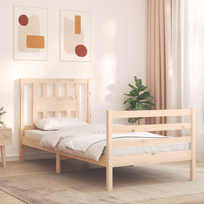 Bedframe met hoofdbord massief hout 3FT Single