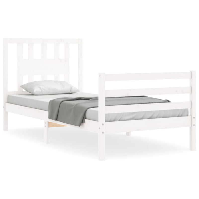 Bedframe met hoofdbord massief hout wit 3FT Single