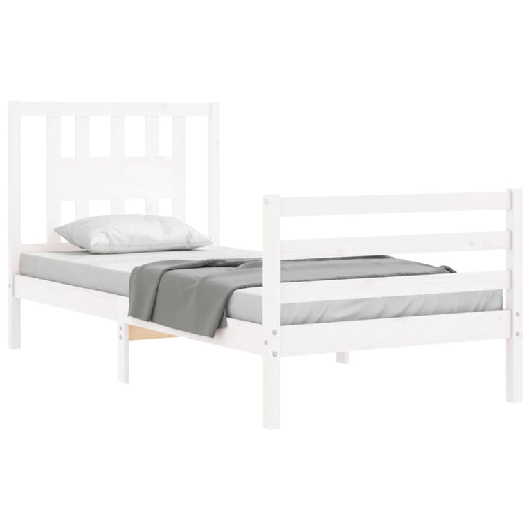 Bedframe met hoofdbord massief hout wit 3FT Single