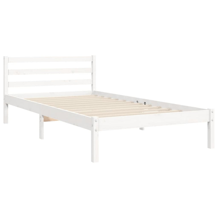 Bedframe met hoofdbord massief hout wit 3FT Single