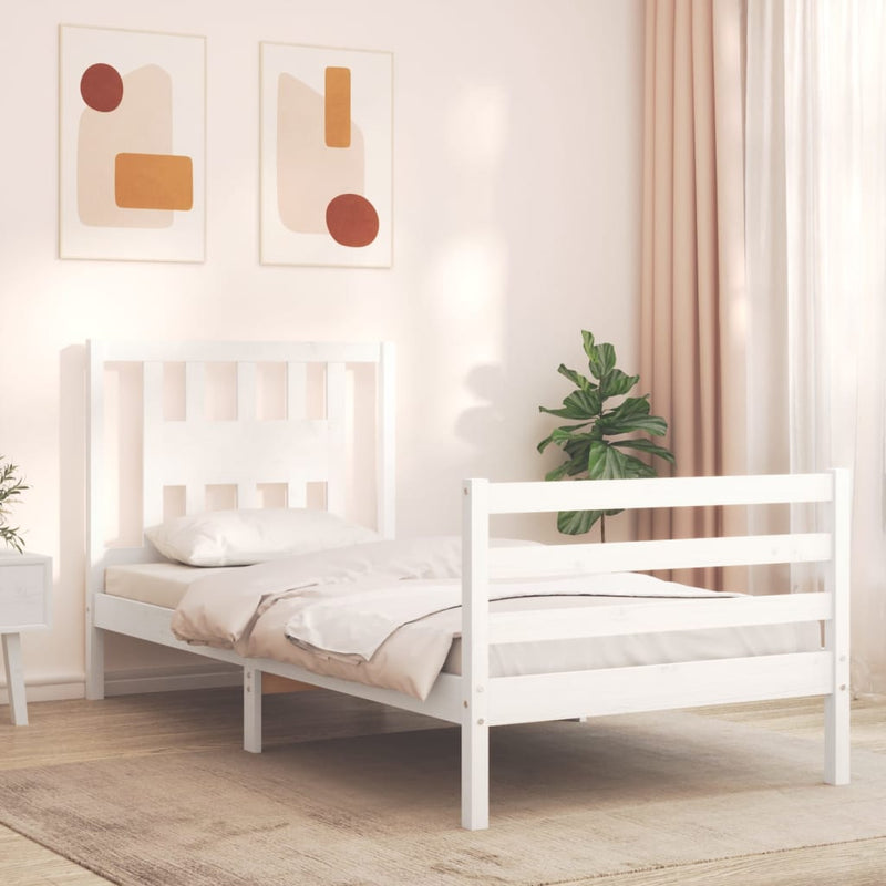 Bedframe met hoofdbord massief hout wit 3FT Single