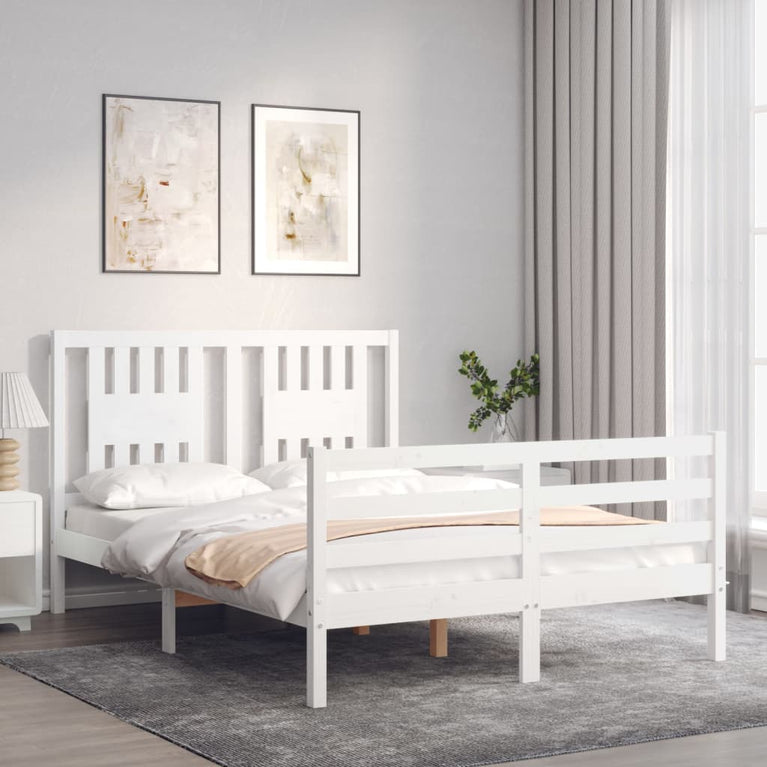 Bedframe met hoofdbord massief hout wit 4FT Small Double