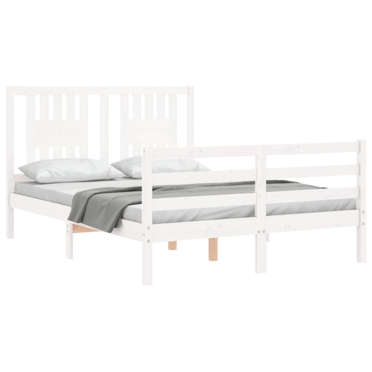 Bedframe met hoofdbord massief hout wit 120x200 cm