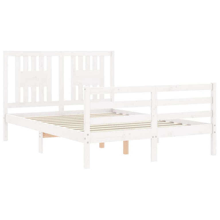 Bedframe met hoofdbord massief hout wit 120x200 cm