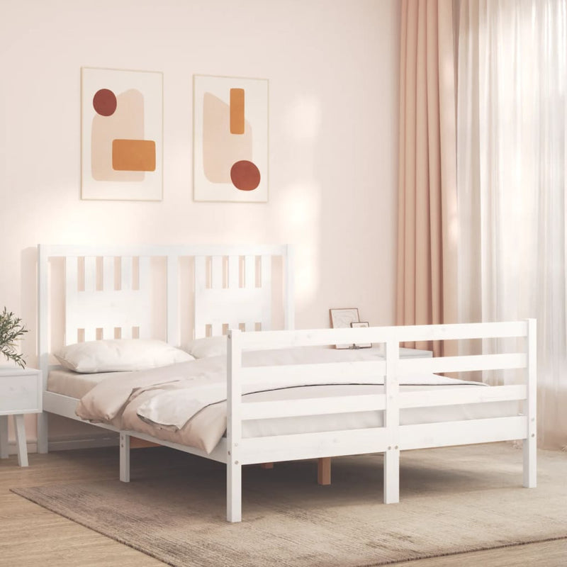 Bedframe met hoofdbord massief hout wit 120x200 cm