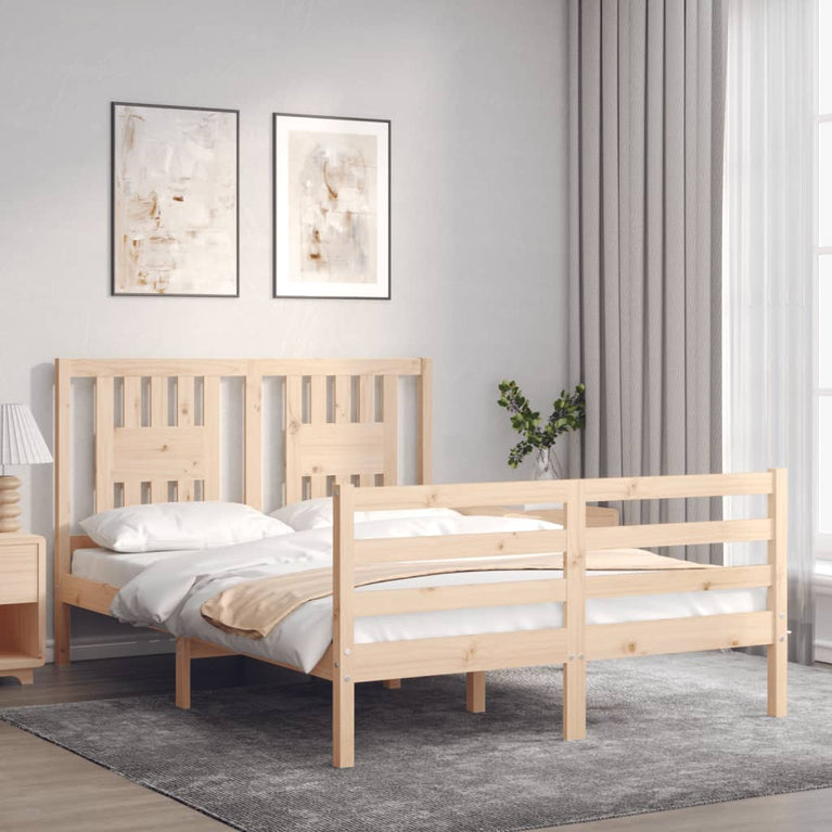Bedframe met hoofdbord massief hout 140x200 cm