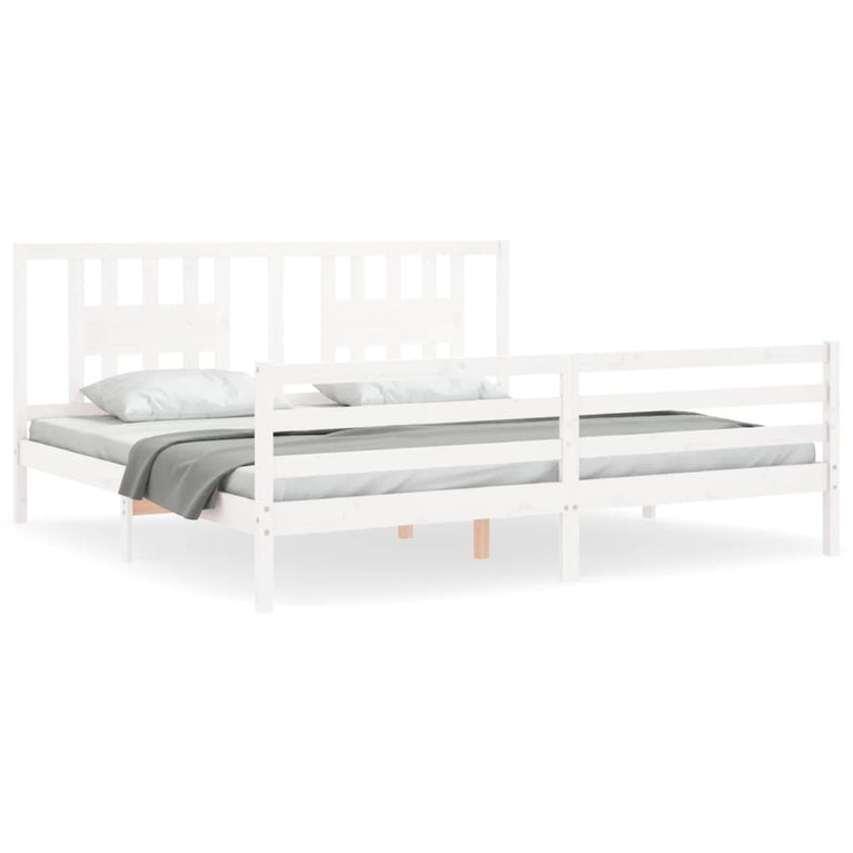 Bedframe met hoofdbord massief hout wit Super King Size