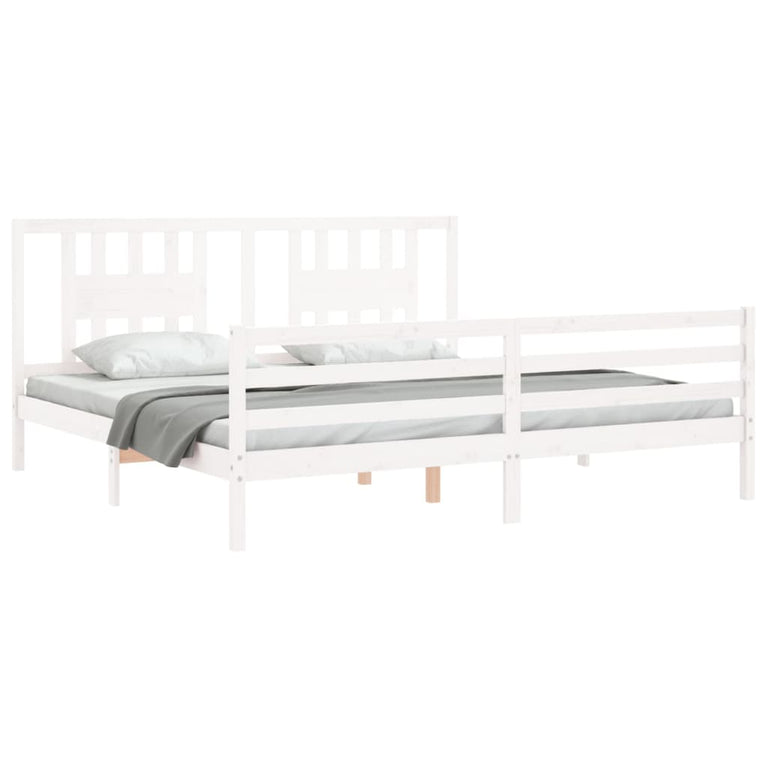 Bedframe met hoofdbord massief hout wit Super King Size