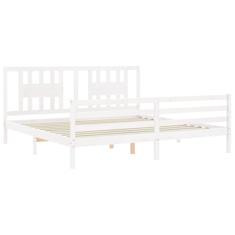 Bedframe met hoofdbord massief hout wit Super King Size