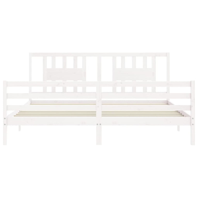Bedframe met hoofdbord massief hout wit Super King Size