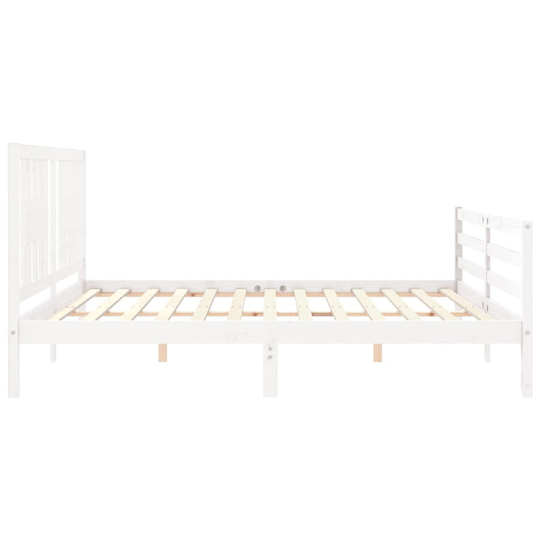 Bedframe met hoofdbord massief hout wit Super King Size