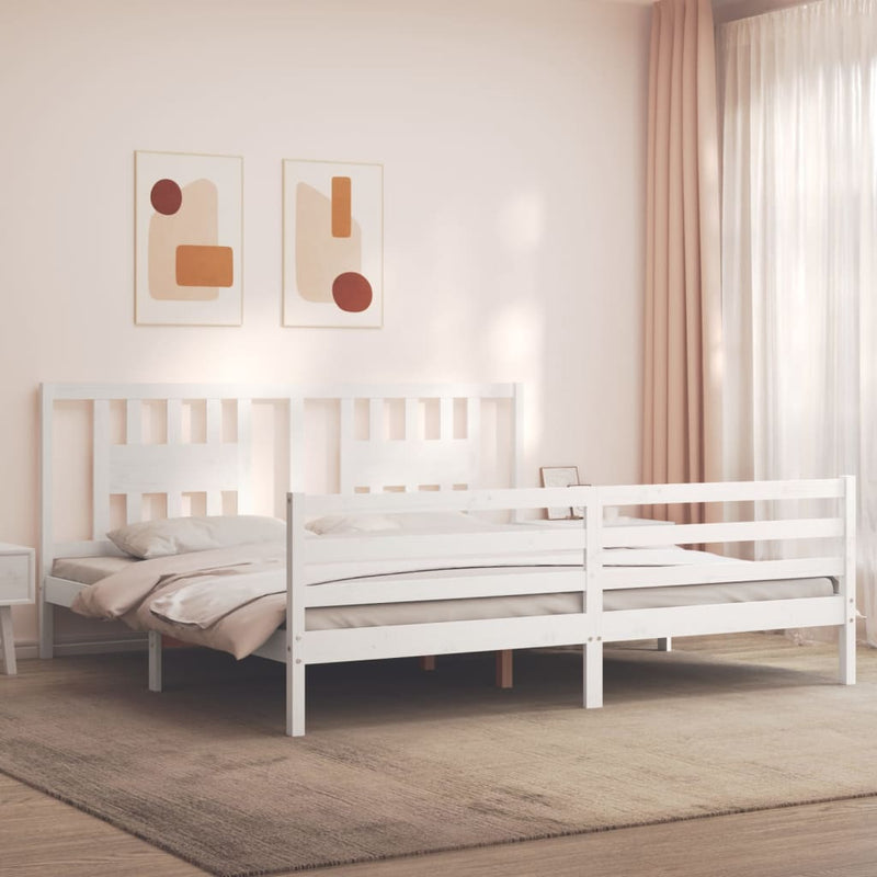 Bedframe met hoofdbord massief hout wit Super King Size