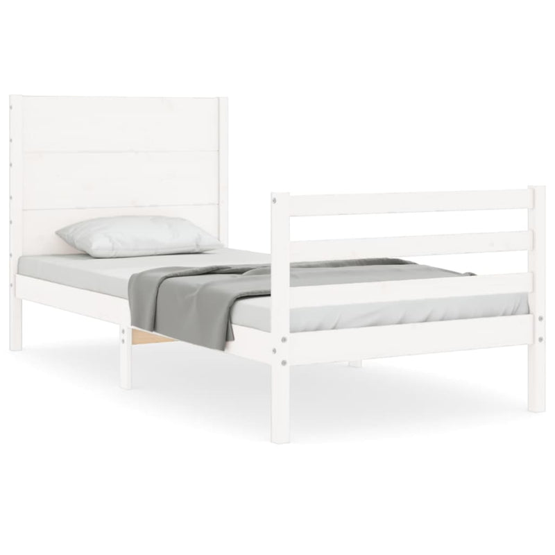 Bedframe met hoofdbord massief hout wit 2FT6 Small Single