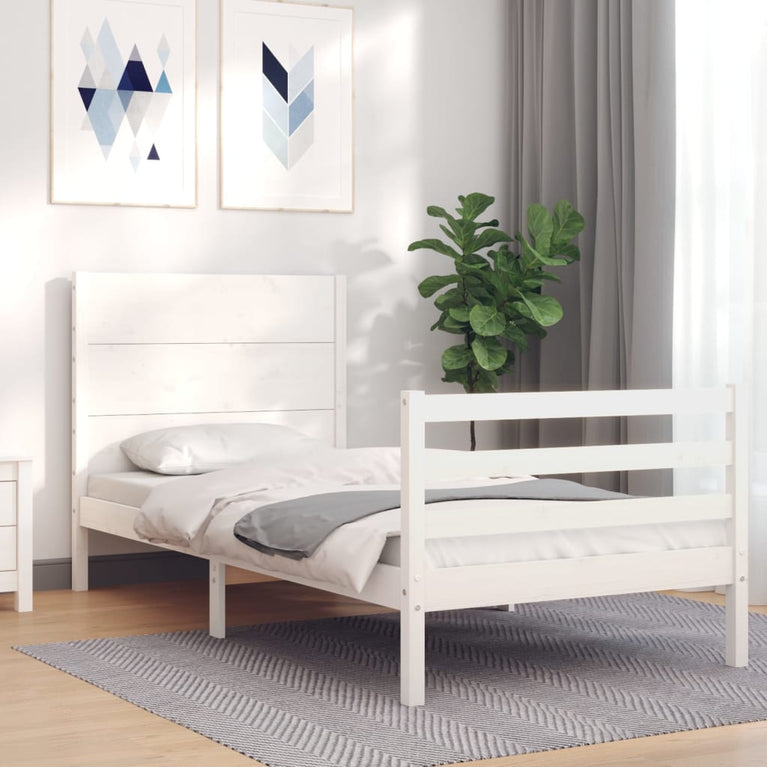 Bedframe met hoofdbord massief hout wit 2FT6 Small Single