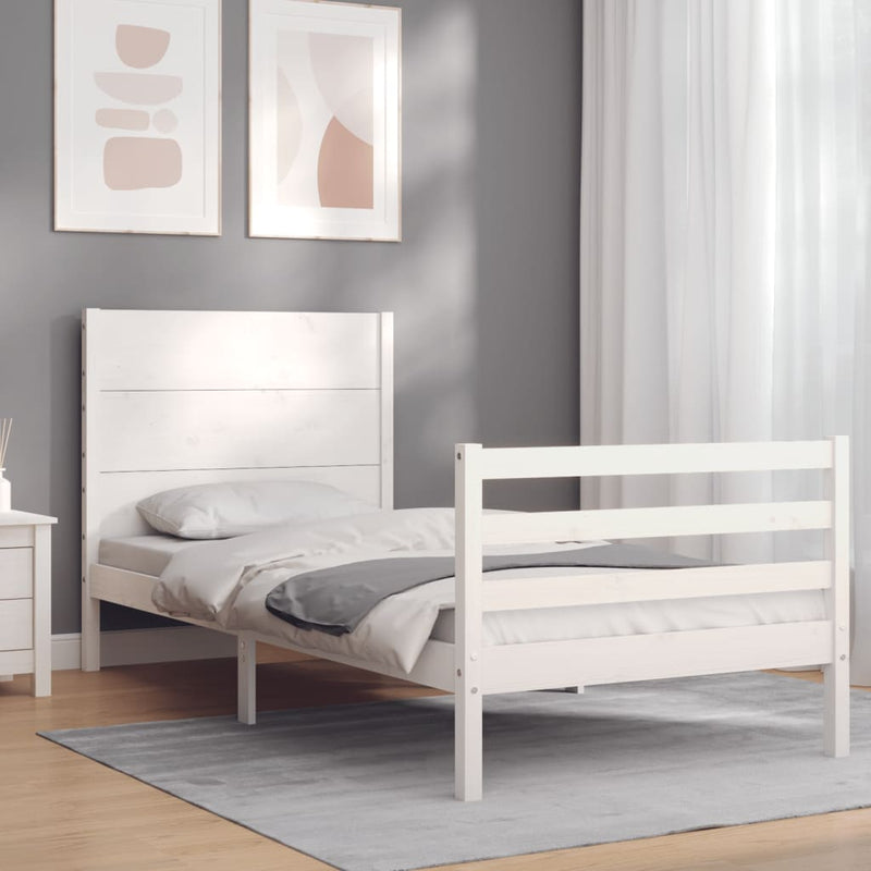 Bedframe met hoofdbord massief hout wit 2FT6 Small Single