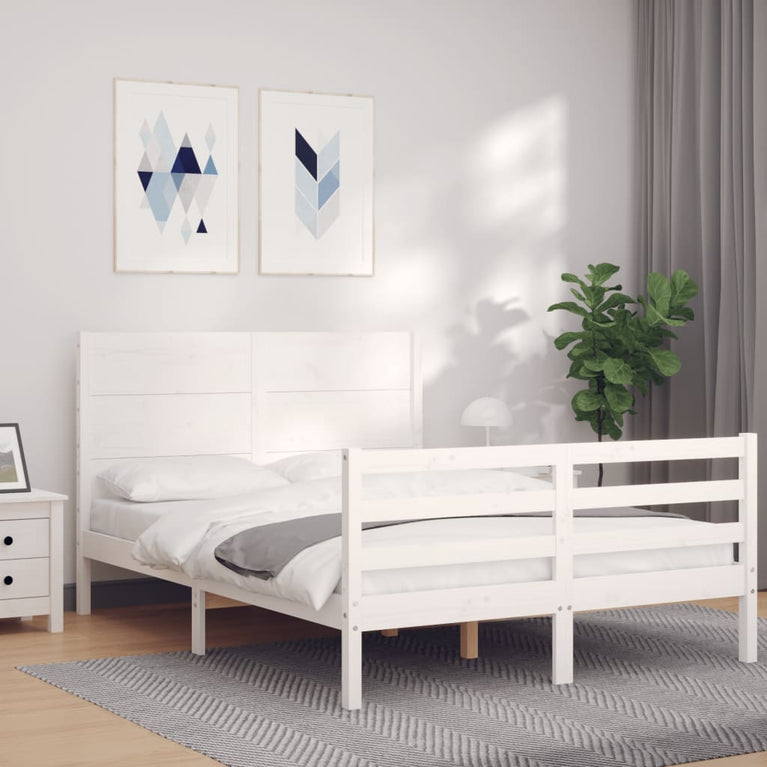 Bedframe met hoofdbord massief hout wit 4FT Small Double