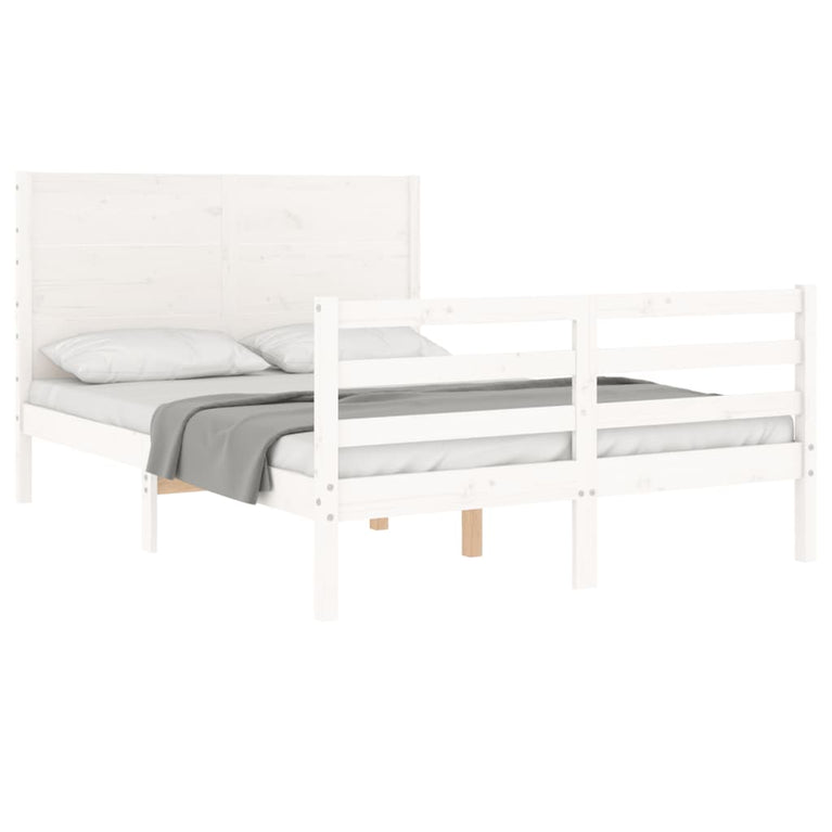 Bedframe met hoofdbord massief hout wit 140x190 cm