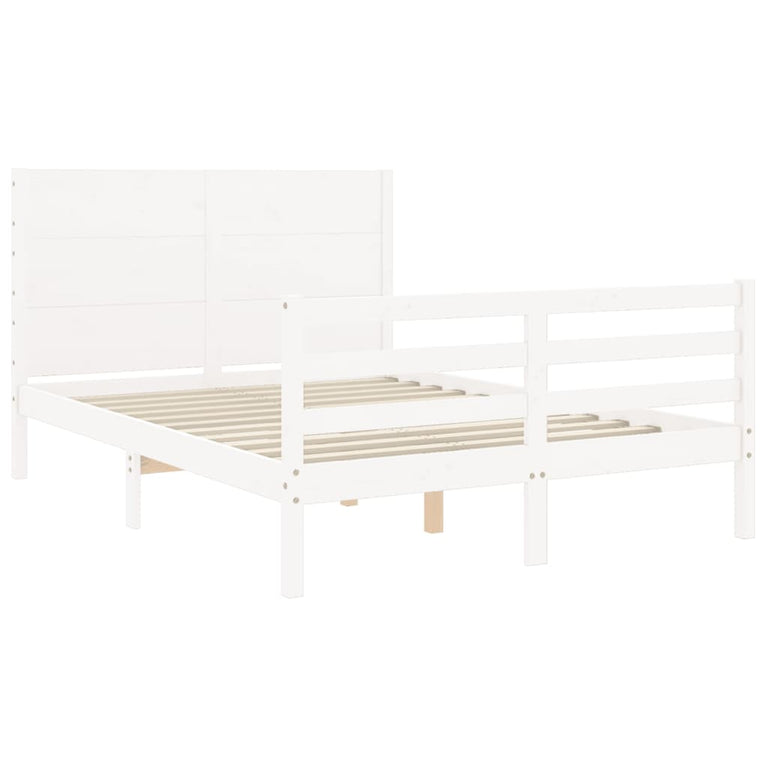 Bedframe met hoofdbord massief hout wit 140x190 cm