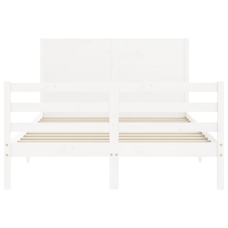 Bedframe met hoofdbord massief hout wit 140x190 cm