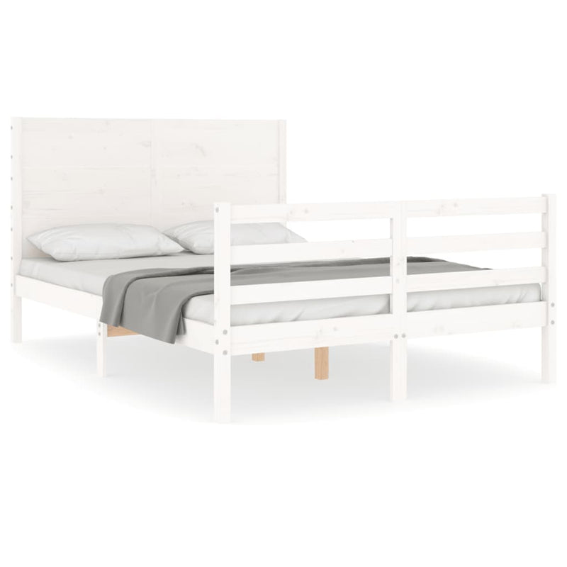 Bedframe met hoofdbord massief hout wit 120x200 cm