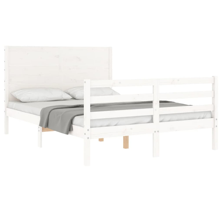Bedframe met hoofdbord massief hout wit 120x200 cm