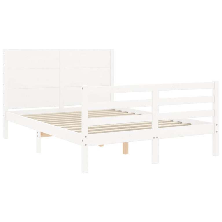 Bedframe met hoofdbord massief hout wit 120x200 cm