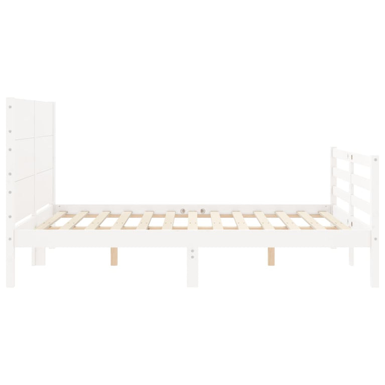 Bedframe met hoofdbord massief hout wit 120x200 cm