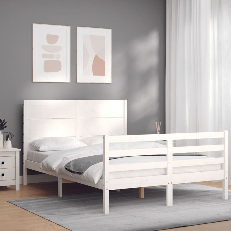 Bedframe met hoofdbord massief hout wit 120x200 cm