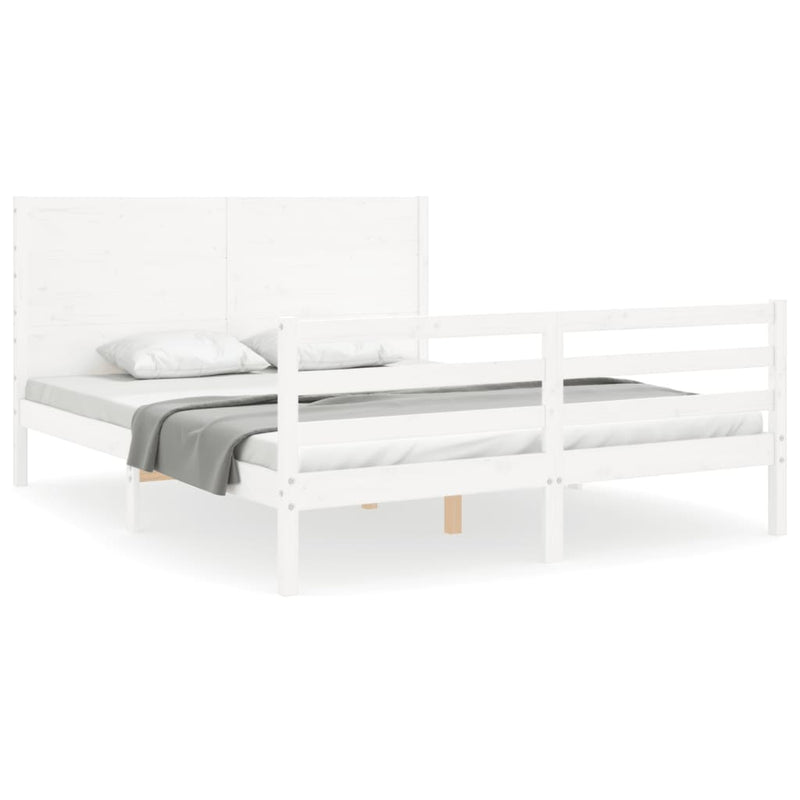 Bedframe met hoofdbord massief hout wit 5 FT King Size