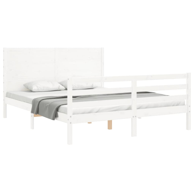 Bedframe met hoofdbord massief hout wit 5 FT King Size