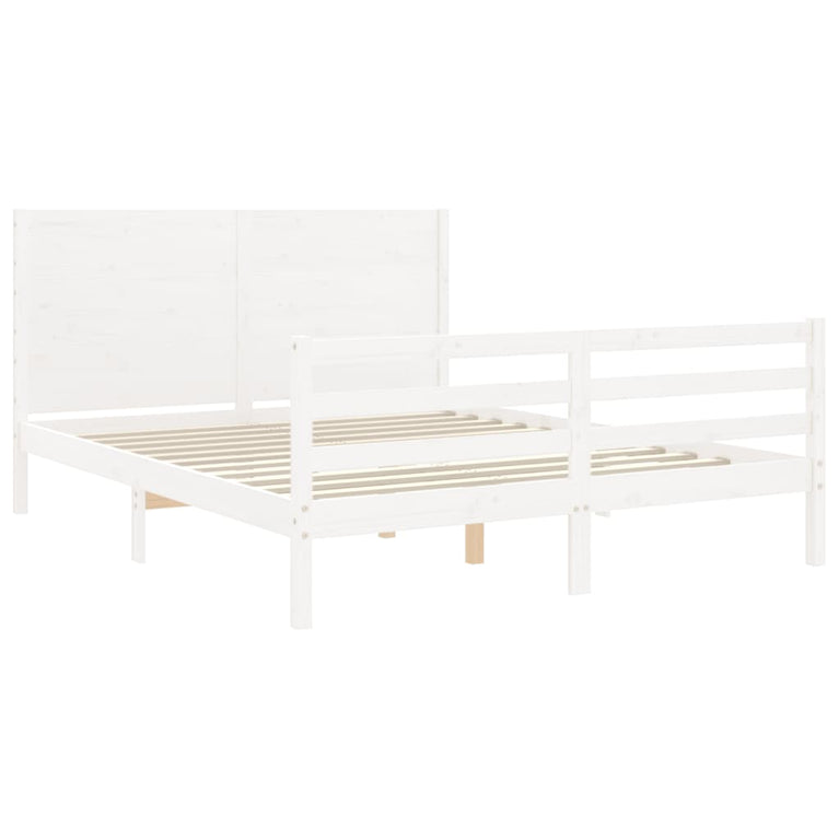 Bedframe met hoofdbord massief hout wit 5 FT King Size