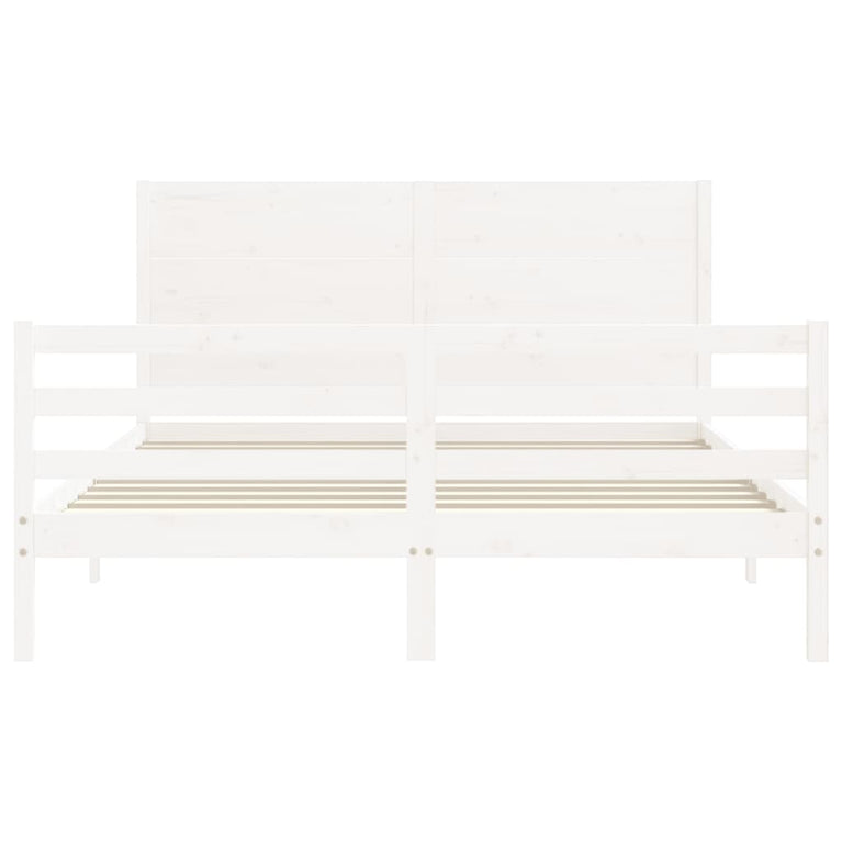 Bedframe met hoofdbord massief hout wit 5 FT King Size