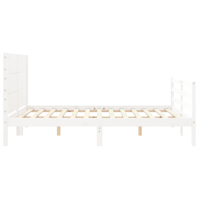 Bedframe met hoofdbord massief hout wit 5 FT King Size