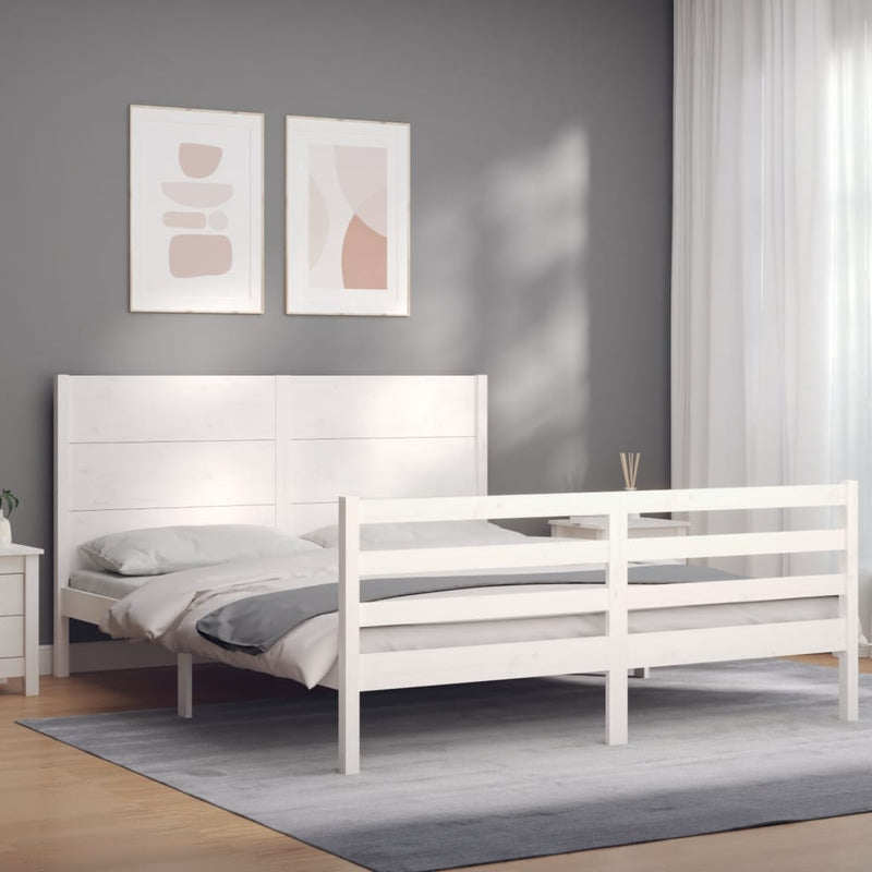 Bedframe met hoofdbord massief hout wit 5 FT King Size