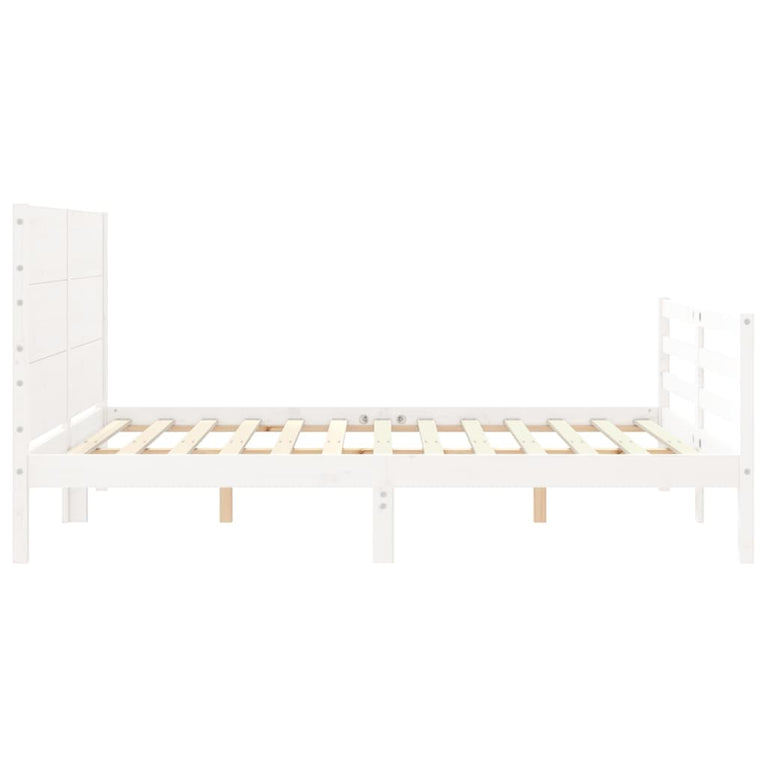 Bedframe met hoofdbord massief hout wit 160x200 cm
