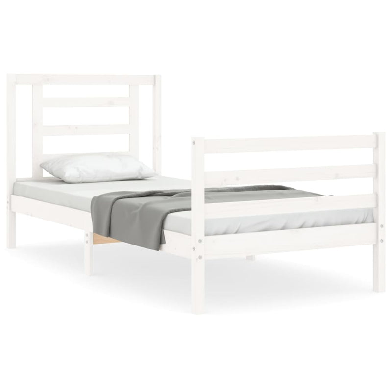 Bedframe met hoofdbord massief hout wit 3FT Single