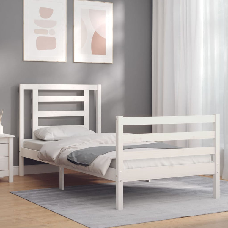 Bedframe met hoofdbord massief hout wit 3FT Single