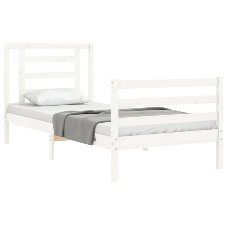 Bedframe met hoofdbord massief hout wit 3FT Single