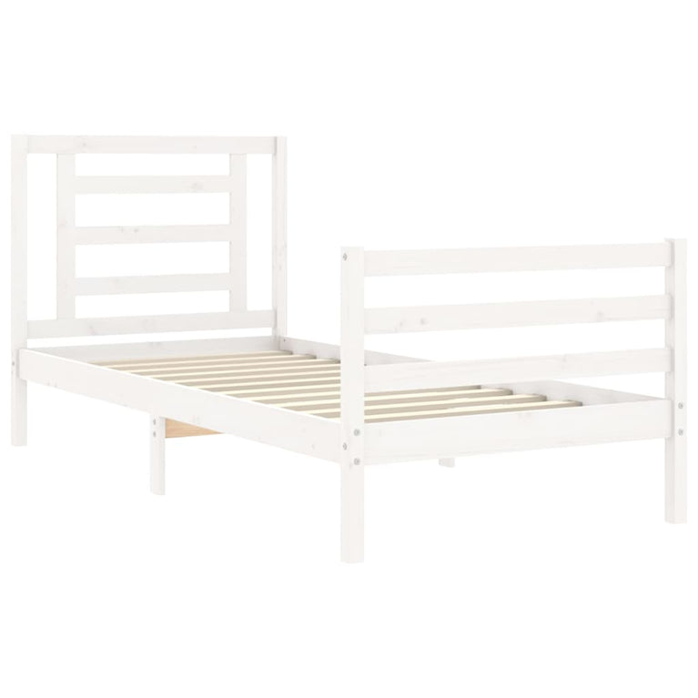 Bedframe met hoofdbord massief hout wit 3FT Single
