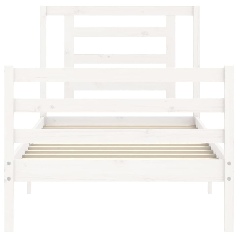 Bedframe met hoofdbord massief hout wit 3FT Single