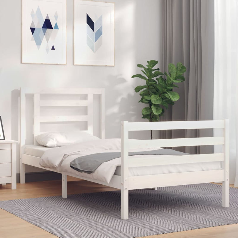 Bedframe met hoofdbord massief hout wit 3FT Single