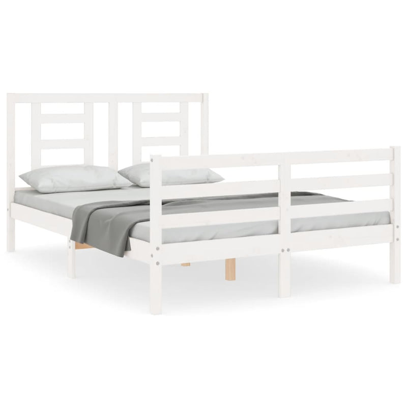 Bedframe met hoofdbord massief hout wit 140x190 cm