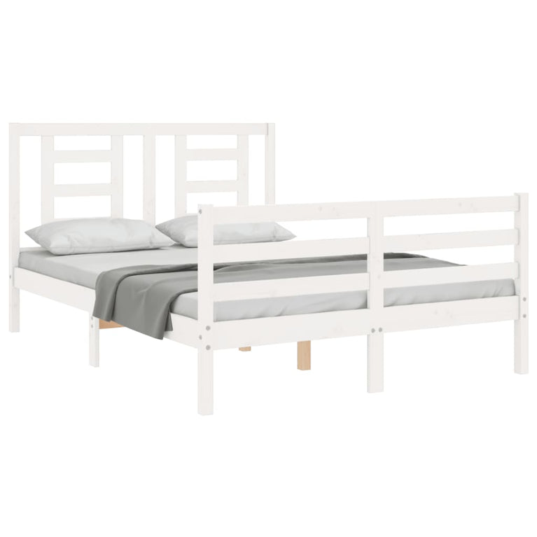 Bedframe met hoofdbord massief hout wit 140x190 cm
