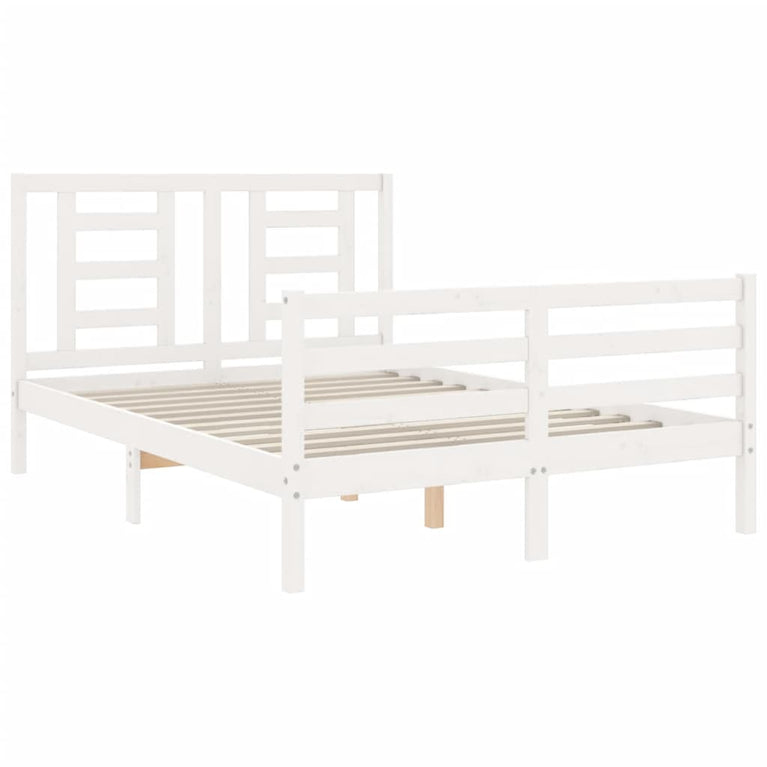 Bedframe met hoofdbord massief hout wit 140x190 cm