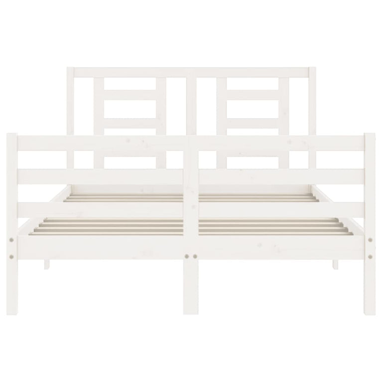 Bedframe met hoofdbord massief hout wit 140x190 cm