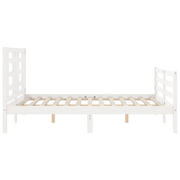 Bedframe met hoofdbord massief hout wit 140x190 cm