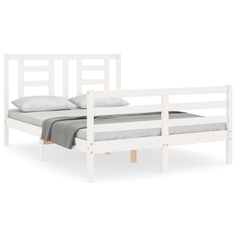 Bedframe met hoofdbord massief hout wit 120x200 cm