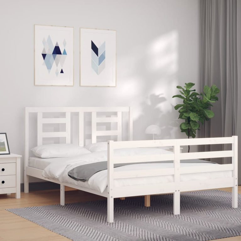 Bedframe met hoofdbord massief hout wit 120x200 cm