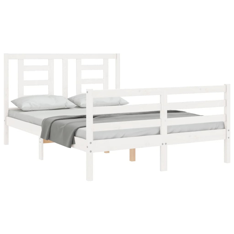Bedframe met hoofdbord massief hout wit 120x200 cm