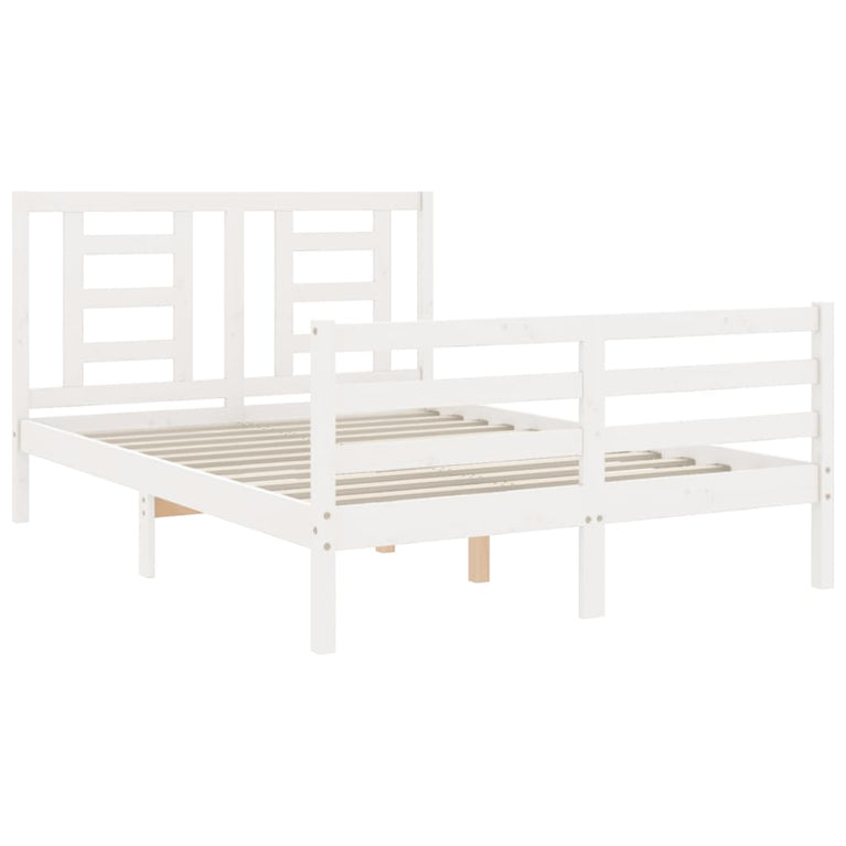 Bedframe met hoofdbord massief hout wit 120x200 cm